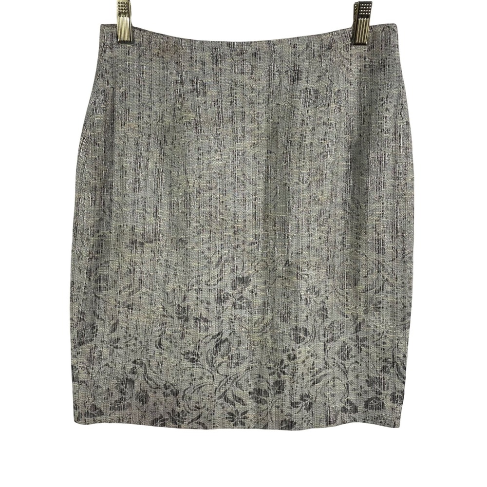 Banu Paris Women's Skirt Size 8 Gray Black Textured‎ Jacquard Floral Lined USA
